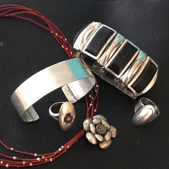 ๐ชธ STERLING SILVER CORAL ๐ชธ Sculptured Flower Boho CHOKER TAOS SOUTHWEST - Picture 2 of 16